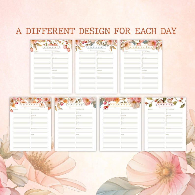 Floral Daily Planner Printable: Fillable PDF, A4 A5 Letter Sizes ...