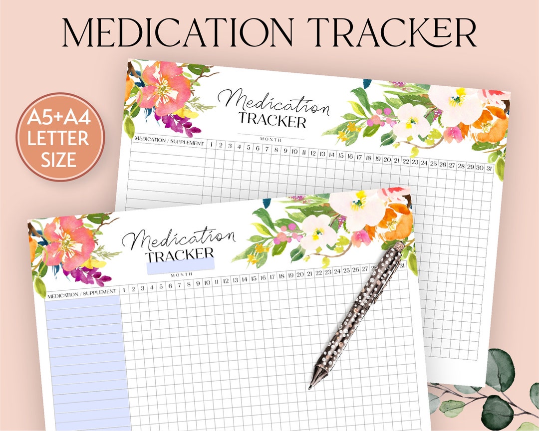 Printable Medication Tracker | Supplement Log Editable Planner Insert Editable PDF in Sizes A5 ...