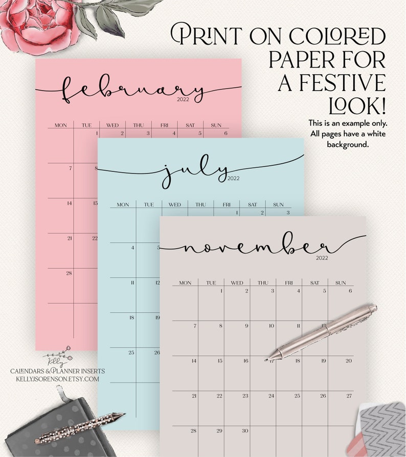 Kalender 2021 2022 Druckbare bearbeitbare Portrait Etsy