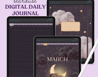 Dark Mode Digital Daily Journal: Hyperlinked Planner with Stickers (PDF)