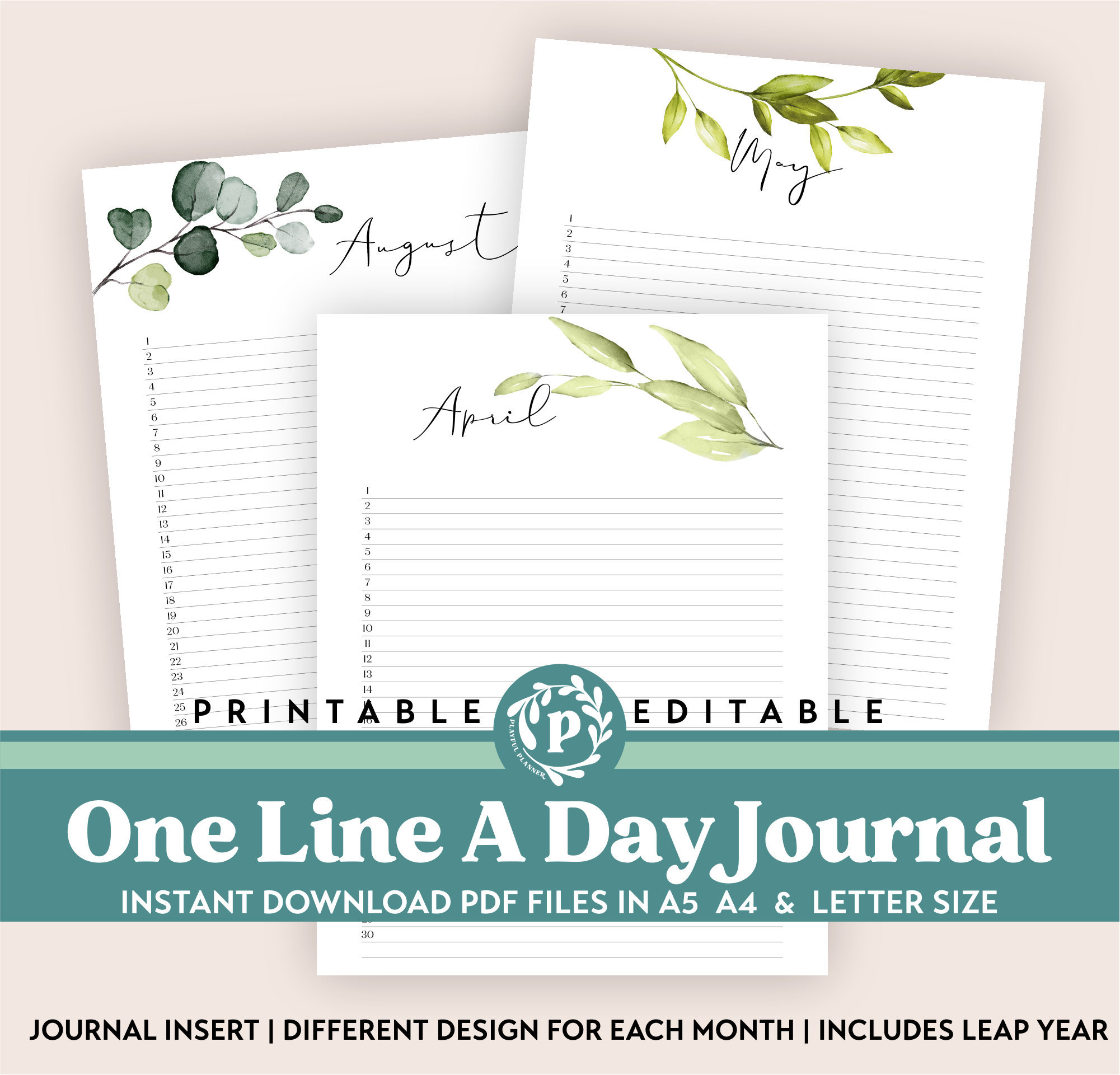 Perpetual Calendar One Thing A Day Printable Insert One Line A Day