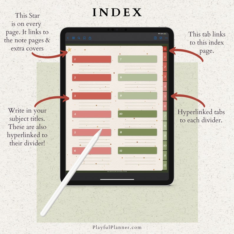 Cuaderno Digital de 12 Materias con Pestañas con Hipervínculos, 14 Diseños de Páginas de Notas, Cuaderno Navideño para Planificar las Fiestas, Modo Oscuro y Páginas Blancas imagen 5
