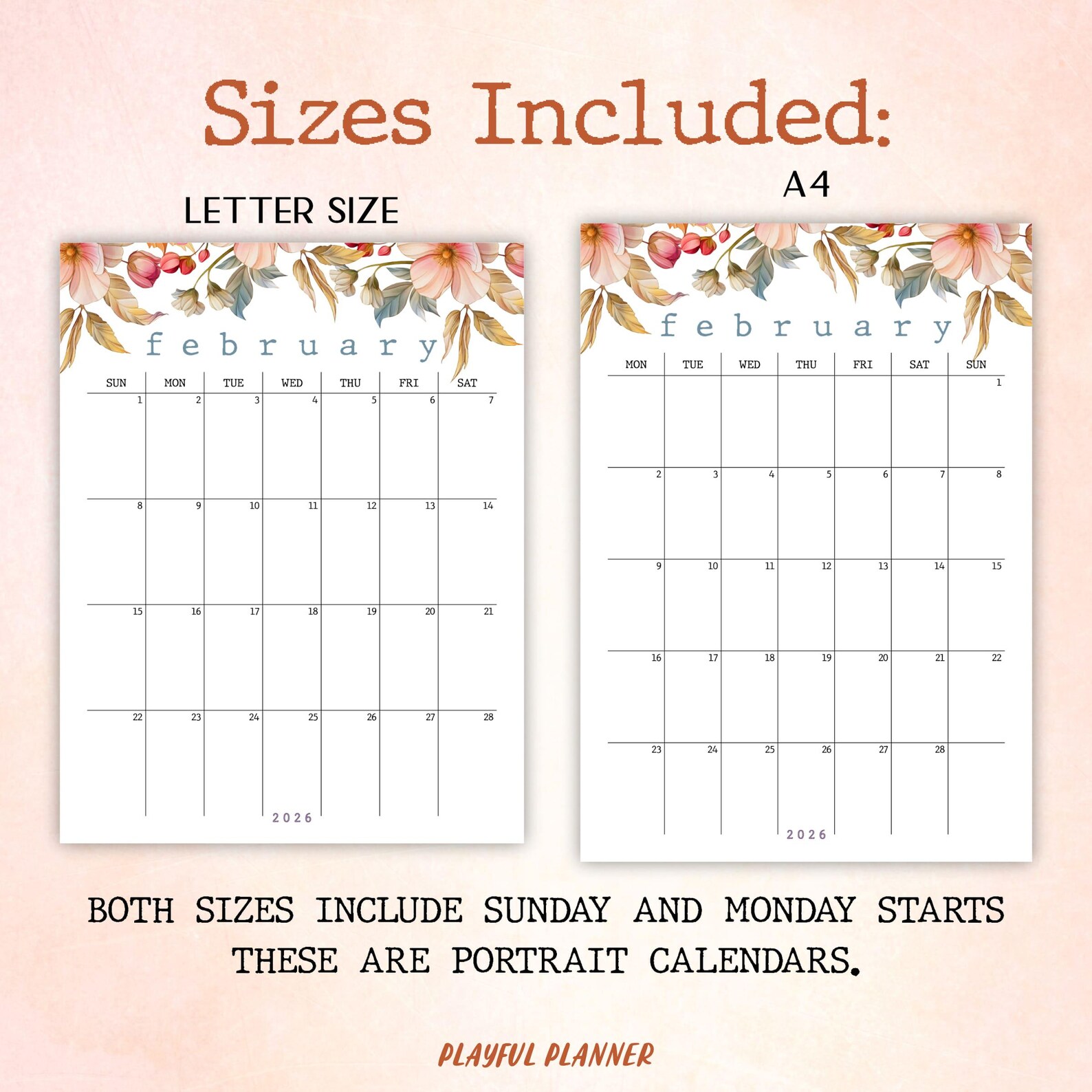2026-2027 Cottagecore Floral Calendar: Printable Fillable PDF (a4 ...