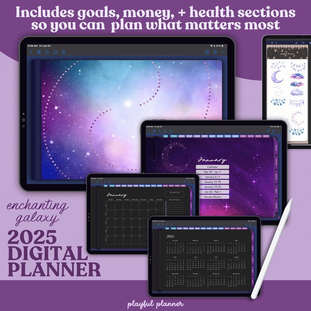 2025 Dark Mode Digital Planner: Galaxy Theme, Stickers (goodnotes ...