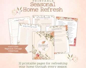 Seasonal Reset Printable Planner, Spring Summer Autumn Winter Cleaning Tracker, 32 Home Refresh Worksheets