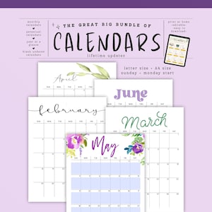 2026 - 2027 Calendar Lifetime Bundle| Printable and Editable Portrait Monthly, Perpetual, & Yearly Calendars