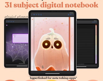 Halloween 31 Subject Digital Notebook with Hyperlinked Tabs, 14 Note Page Designs, 8 Digital Covers, Dark Mode & White pages - SPH23