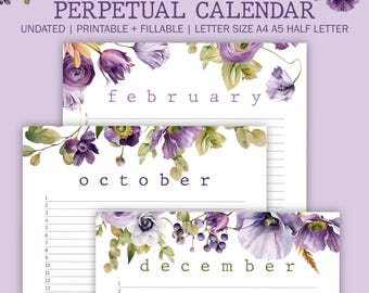 Printable Perpetual Calendar for Tracking Daily Graitude, Birthdays, & Events