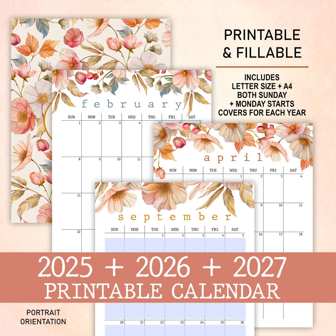 2026-2027 Cottagecore Floral Calendar: Printable Fillable PDF (a4 ...