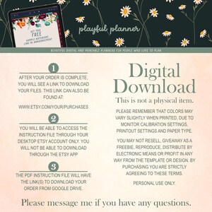May include: A digital download graphic with a green and white floral background. The text "Digital Download" is in a large, bold font. The text "This is not a physical item." is below the title. The graphic also includes instructions for accessing the digital download.