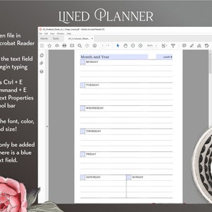 A5 Editable Weekly Planner Insert Printable Lined and Unlined Week on One Page Undated Week at a Glance image 2