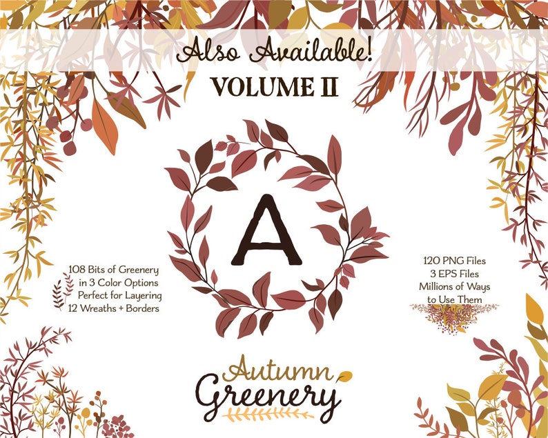 Greenery Clipart Autumn Leaves ClipArt Fall Leaf Wreath, Botanicals for Stationery, Wedding Invites, and Products Greenery Clip Art image 5