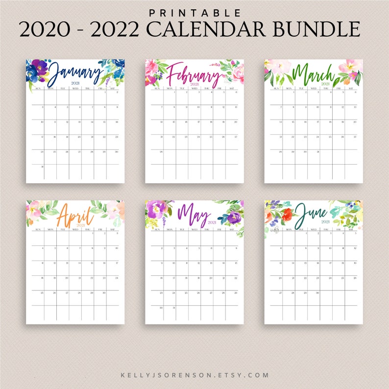 2020 2021 2022 Printable Editable Calendar Bundle Includes Etsy