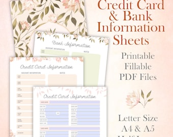 Printable Credit Card & Bank Account Tracker | Finance Planning | Budget Plan