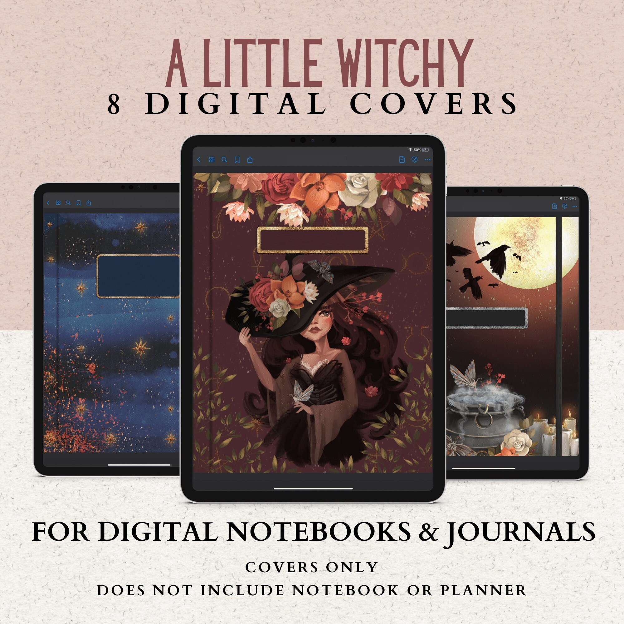8 Witchy Digital Notebook Covers for Planners or Journals