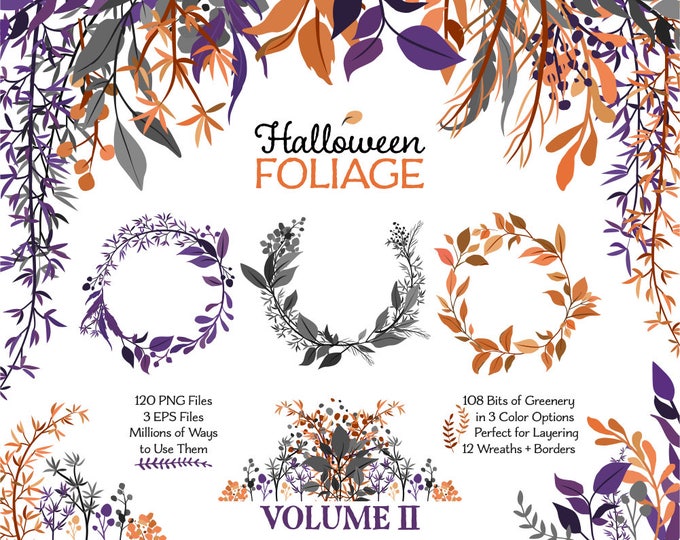 Halloween Clipart | Leaf Clipart | Vector Foliage | Halloween Wreath, Branch, and Botanical Graphics | Halloween Graphics