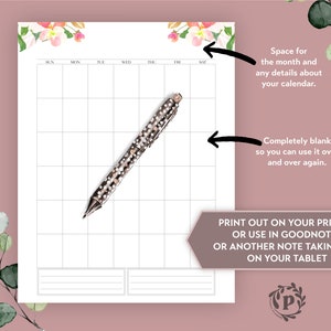 Blank Calendar Undated Printable Insert Editable PDF | Use as a Goal ...