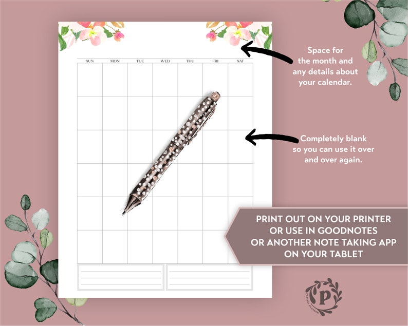 Blank Calendar Undated Printable Insert Editable PDF Use as - Etsy