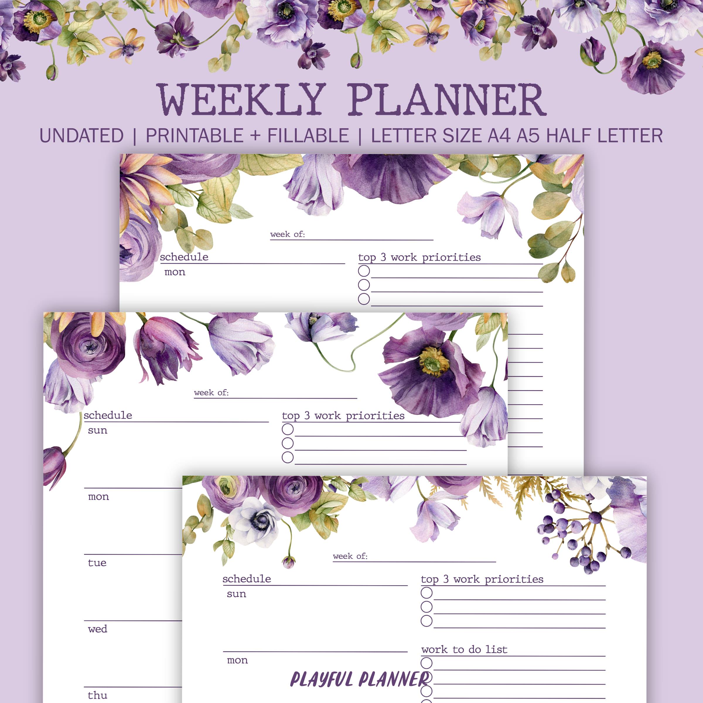 Fillable Weekly Planner Printable: Undated Work Schedule, A4 A5 Letter ...