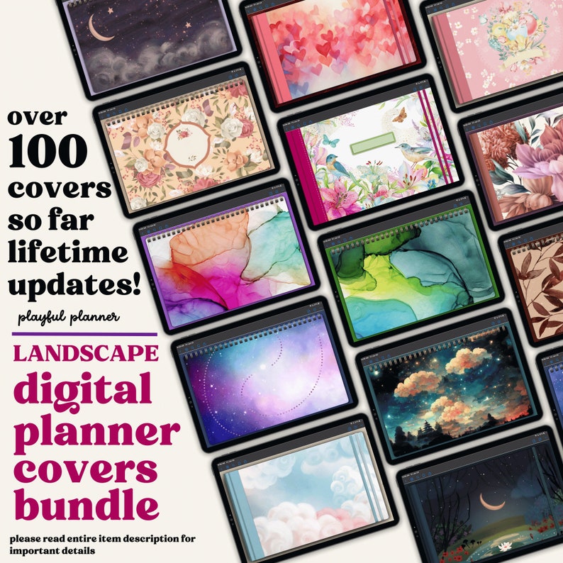100 Landscape Digital Planner Cover Bundle for GoodNotes Noteshelf and iPad Note Taking apps Lifetime Updates image 1