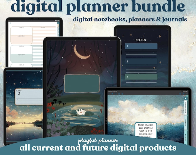 Digital Planner Lifetime Bundle | Dated + Undated Planners | Daily Journal | A-Z Notebooks | Portrait and Landscape Covers | Stickers