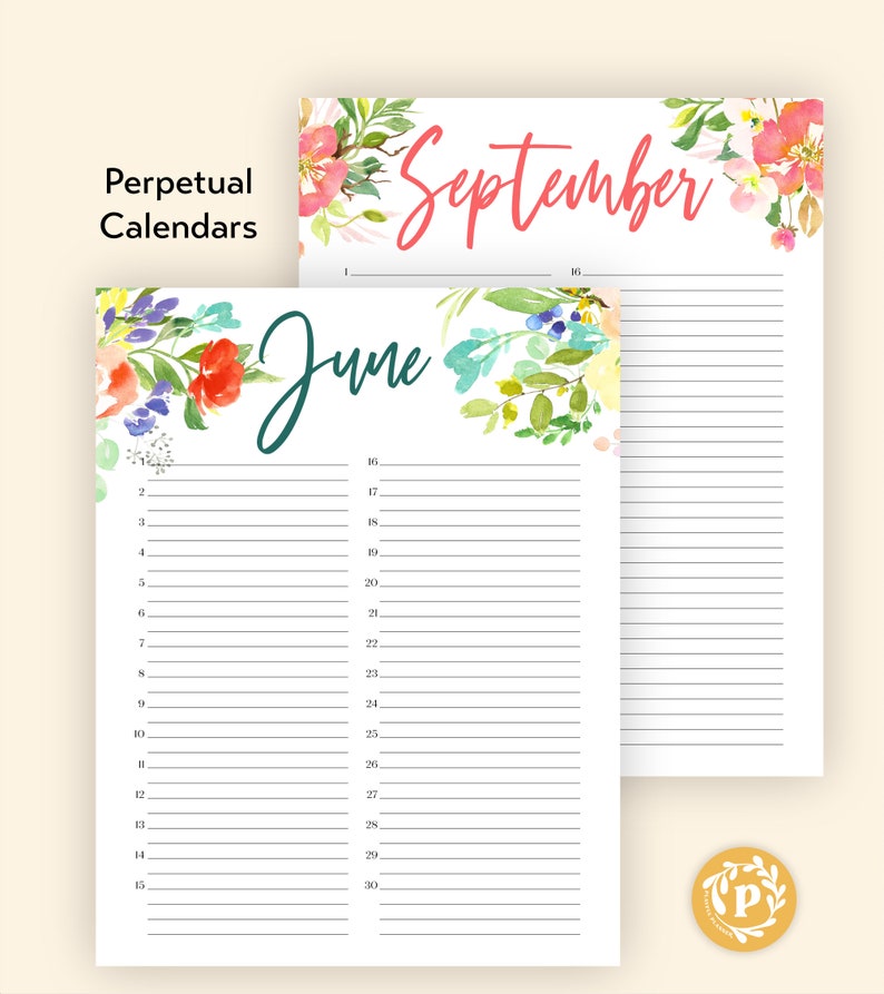 Printable Floral Perpetual Calendar Editable Birthday Etsy