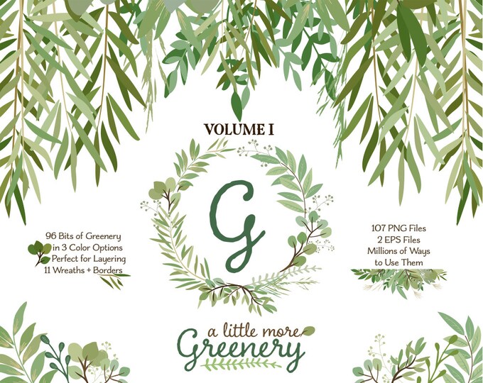 Greenery Clipart | Leaf ClipArt | Leaf Wreath, Botanicals for Stationery, Wedding Invites, and Products | Greenery Clip Art