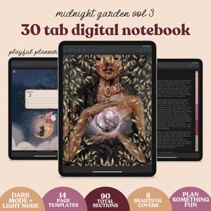 30 Tab Witchy Dark Mode Digital Notebook with Hyperlinked Tabs, 14 Note Page Designs, 10 Witchy Covers, Light Mode Included | LWV2