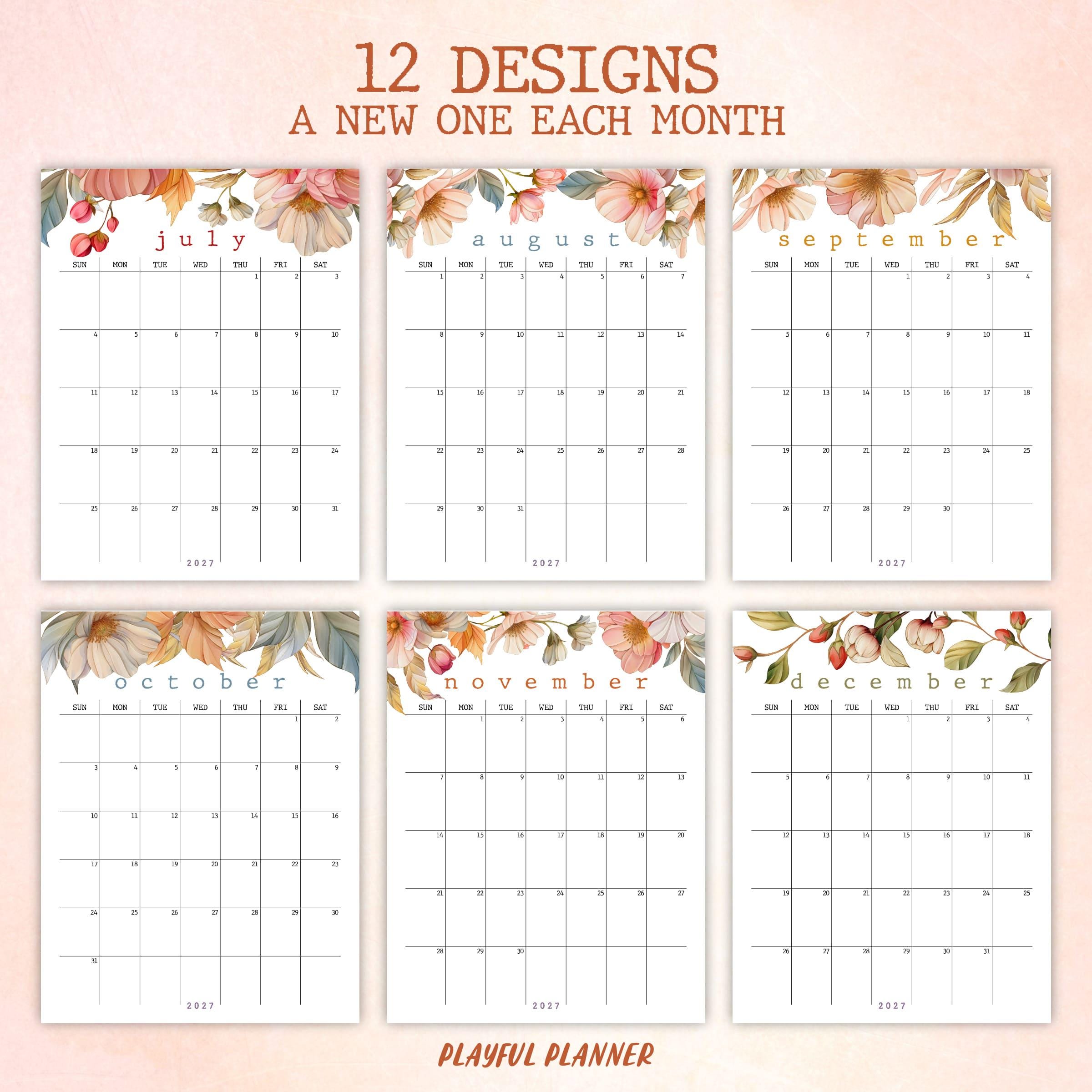 2026-2027 Cottagecore Floral Calendar: Printable Fillable PDF (a4 ...