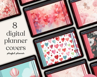 8 Valentine's Day Landscape Digital Covers for Digital Planners, Notebooks, or Journals in Note Taking Apps such as GoodNotes or Noteshelf