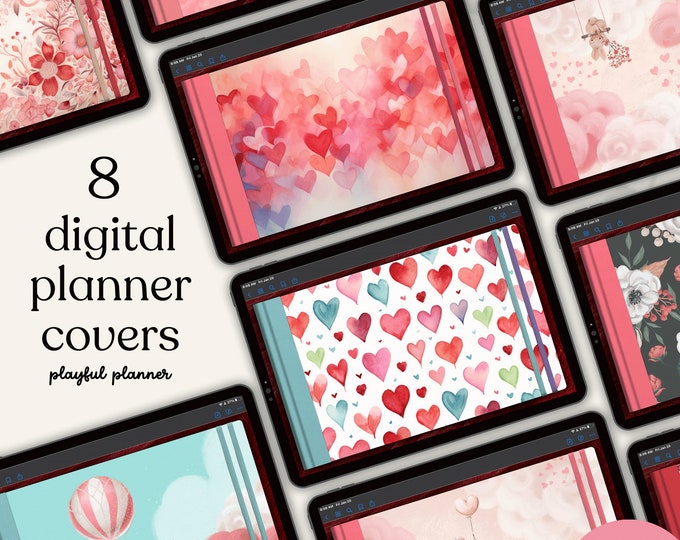 8 Valentine's Day Landscape Digital Covers for Digital Planners, Notebooks, or Journals in Note Taking Apps such as GoodNotes or Noteshelf