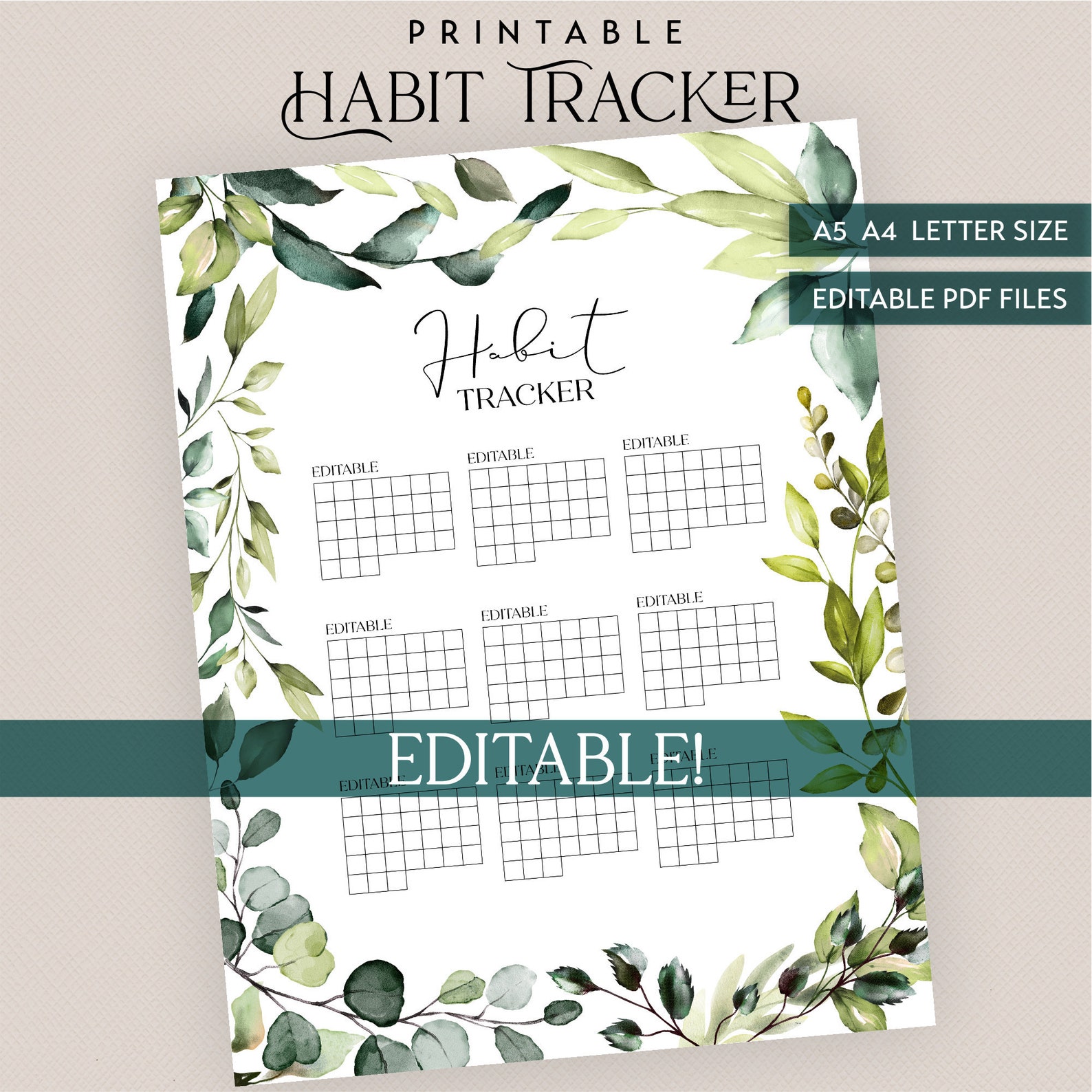 Editable Habit Tracker Printable Planner Insert Includes Sizes | Etsy