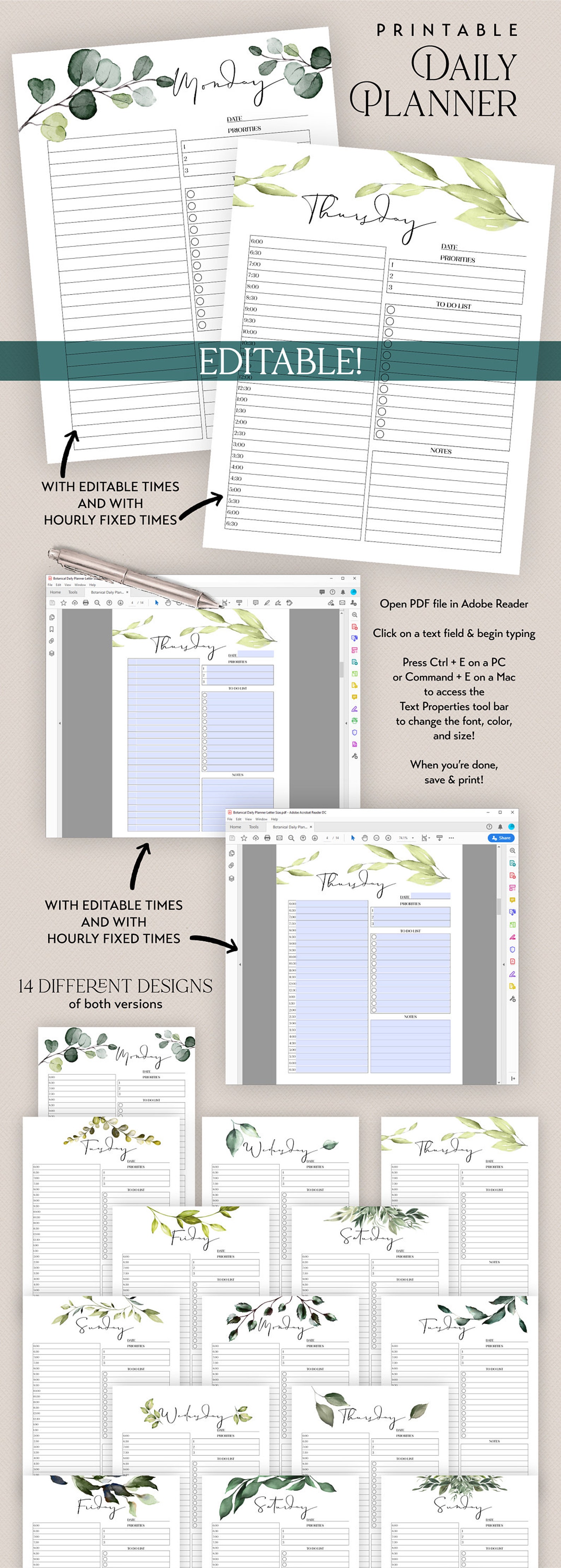 Monthly Weekly & Daily Planner Insert Printable Bundle - Etsy