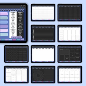 12 Subject Landscape Digital Notebook in Dark Mode & Light Mode with Hyperlinked Tabs, 8 Galaxy Covers, 30 Templates, and 29 PNG Inserts image 2