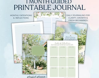Spring Printable Guided Journal | Undated Monthly Planner | Self Care Reflection Journal | Garden Theme