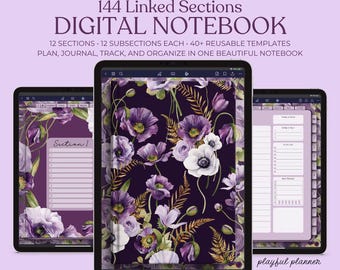 Digital Notebook | 144 Sections | 40+ Templates, Trackers, and Checklists | iPad Journal | Hyperlinked PDF