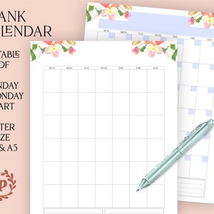 Blank Calendar Undated Printable Insert Editable PDF | Use as a Goal ...