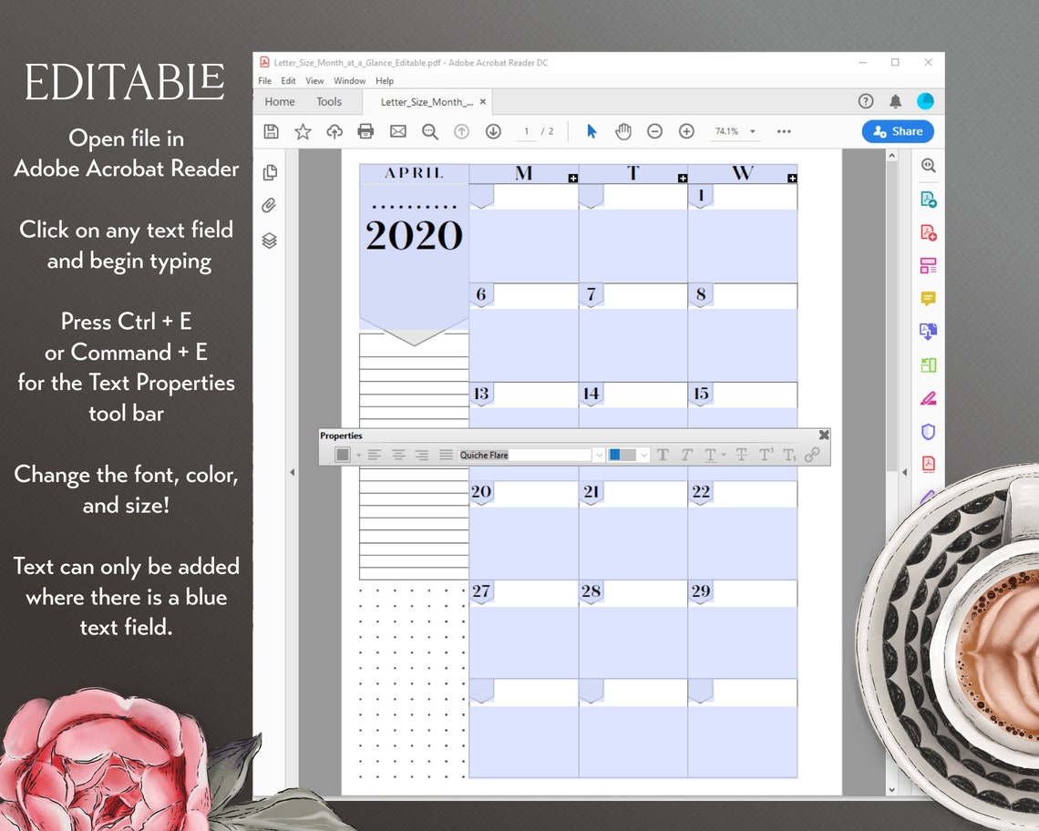 Editable Calendar Printable Planner Insert Undated Month at - Etsy