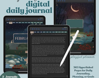 Dark Mode Digital Daily Journal: Magical Forest Theme (PDF Download)