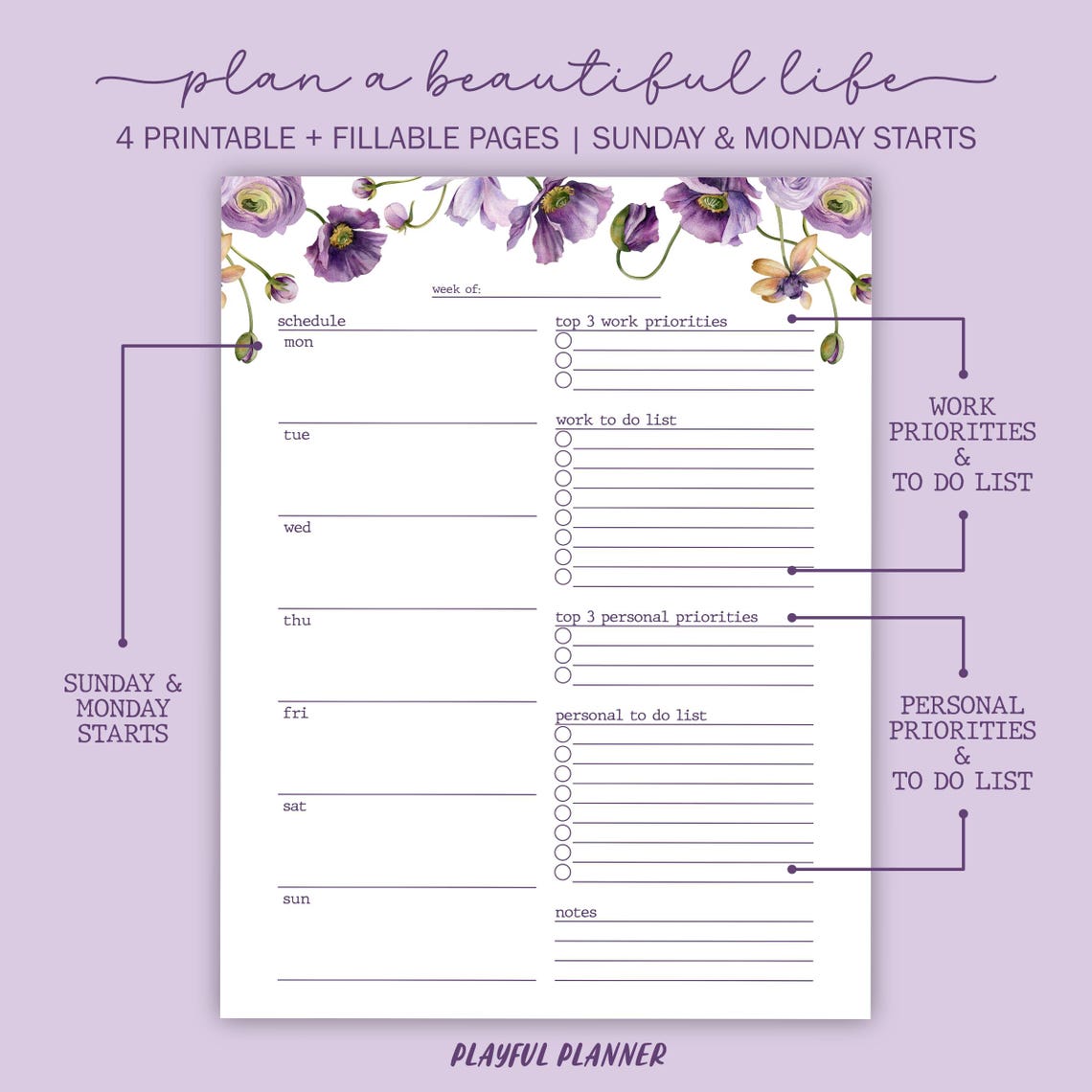 Fillable Weekly Planner Printable: Undated Work Schedule, A4 A5 Letter ...