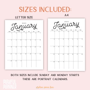 2024 2025 Calendar Bundle Printable Editable Portrait Monthly, Year at a Glance, Academic, and Perpetual Calendars A4 Letter Size BSCP1 image 2
