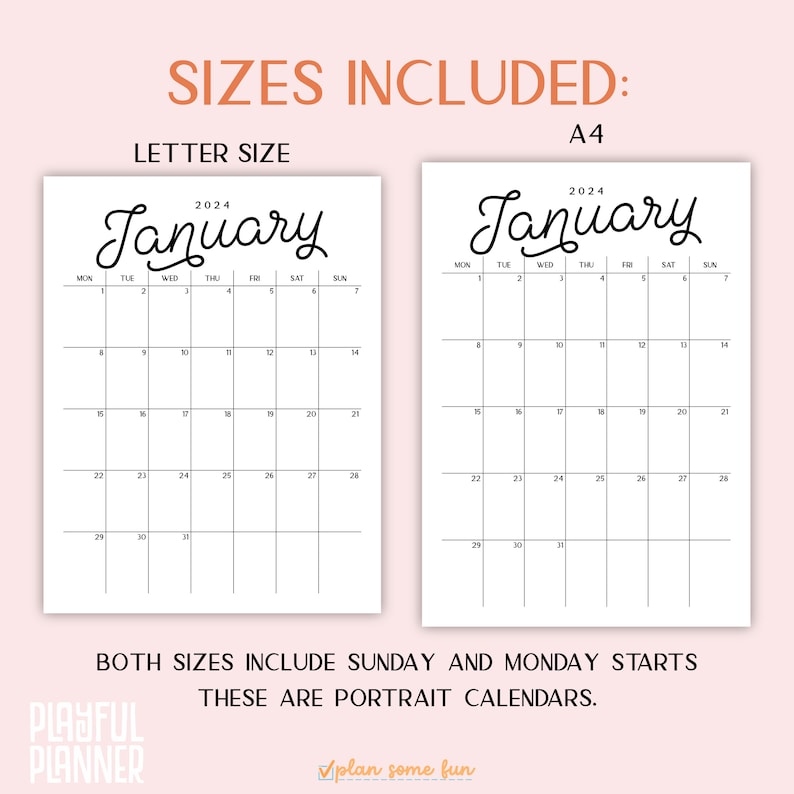 2024 2025 Calendar Bundle Printable Editable Portrait Monthly, Year at a Glance, Academic, and Perpetual Calendars A4 Letter Size BSCP1 image 2