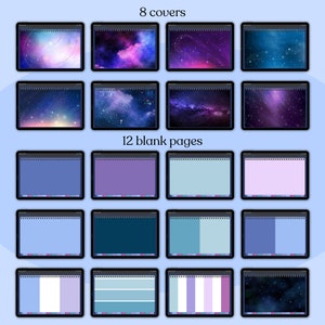 12 Subject Landscape Digital Notebook in Dark Mode & Light Mode with Hyperlinked Tabs, 8 Galaxy Covers, 30 Templates, and 29 PNG Inserts image 3
