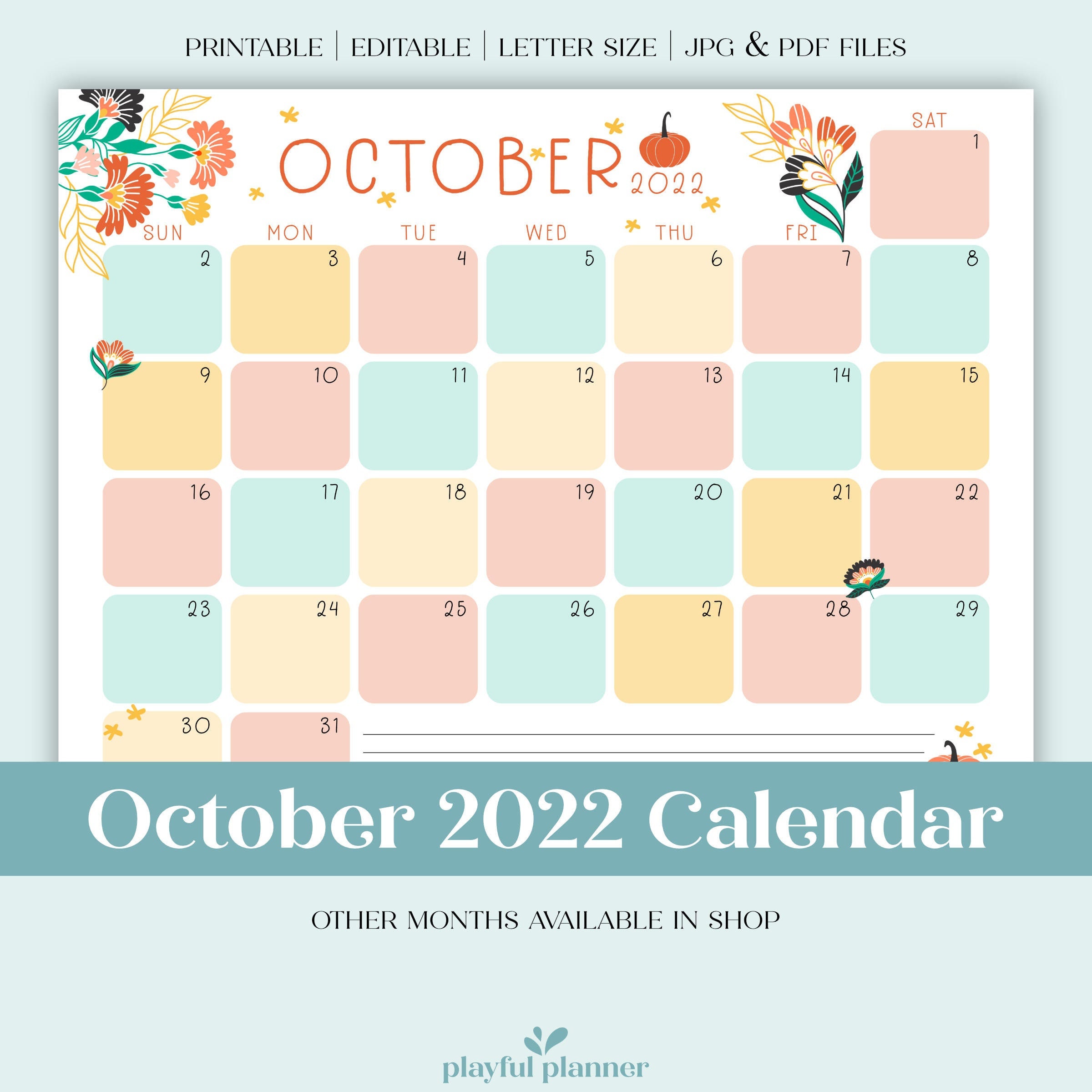 october 2022 calendar printable dated calendar fall etsy ireland