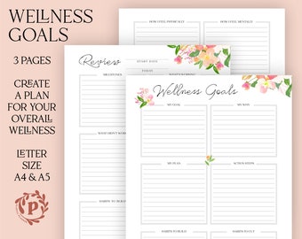 Wellness Self Care Goal Printable Planner Insert includes in sizes A5 A4 & Letter
