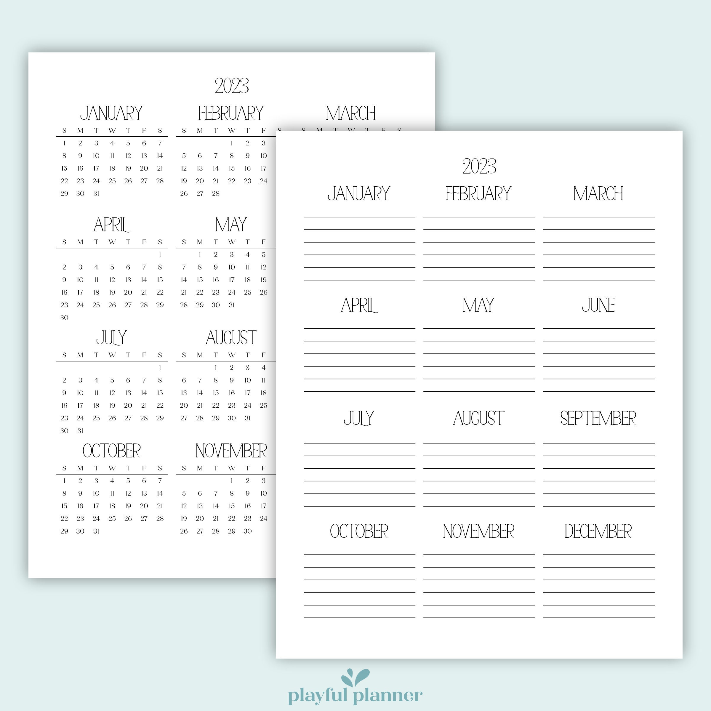 2022 2023 2024 Year at a Glance Minimalist Editable Printable