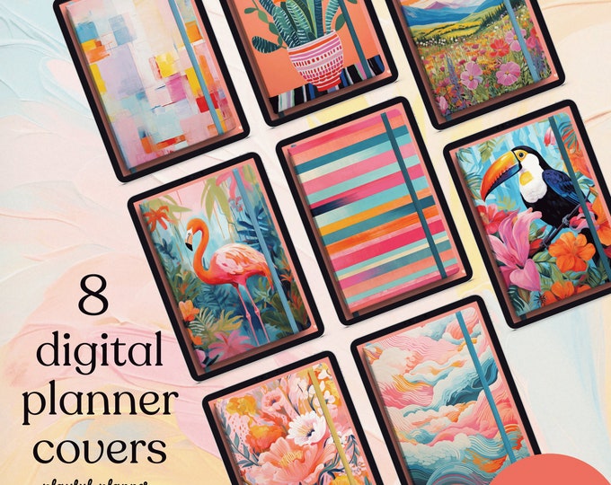 8 Bright Maximalist Digital Covers for Planners, Notebooks, or Journals - BFPC