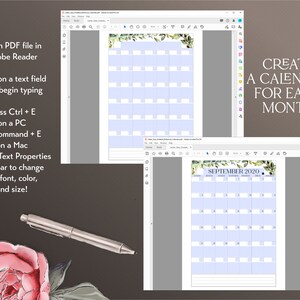 Editable Undated Monthly Calendar Printable Planner Insert in Sizes A4 ...