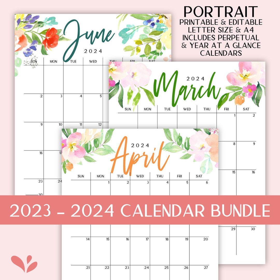 2023 2024 Printable Editable Calendar Bundle Includes Monthly