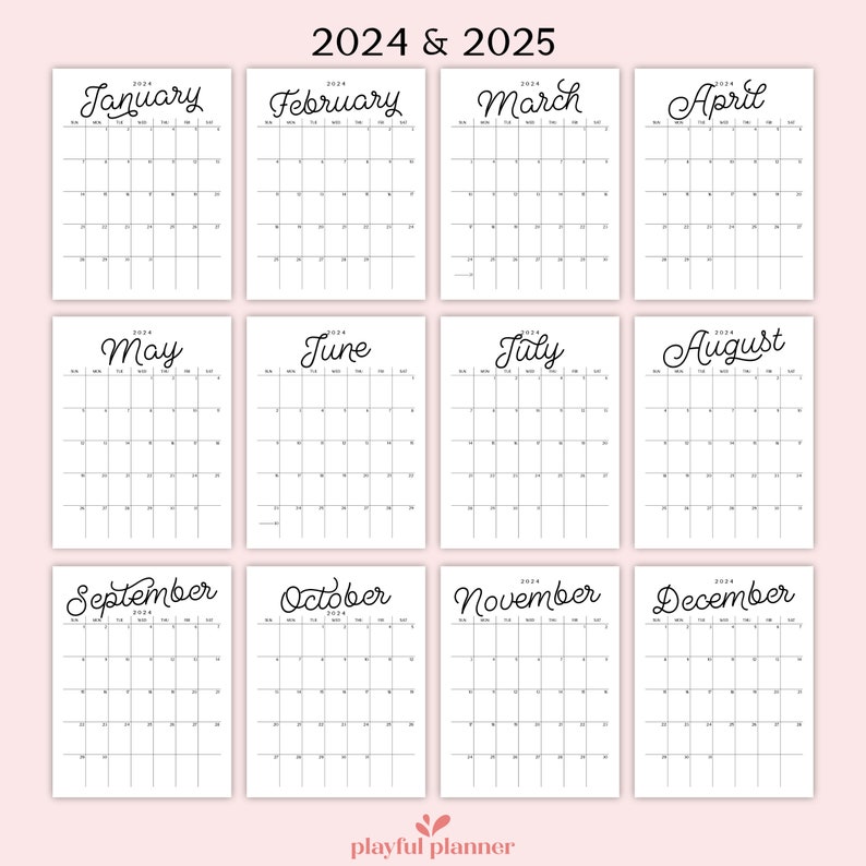 2024 2025 Calendar Bundle Printable Editable Portrait Monthly, Year at a Glance, Academic, and Perpetual Calendars A4 Letter Size BSCP1 image 3